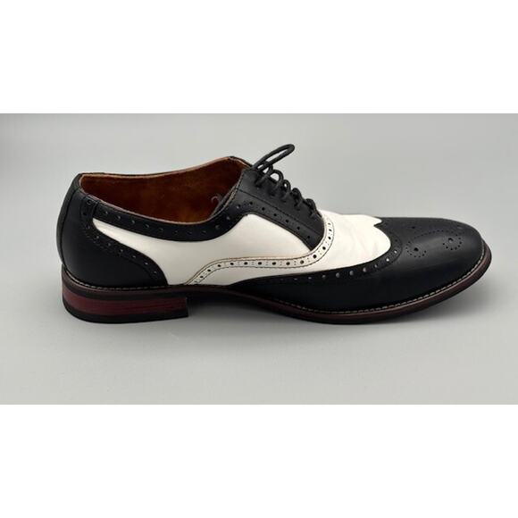 Mens sz. 8 Ferro Aldo Arthur Wingtip Oxford Black White Dress Shoes No Box - Picture 6 of 16